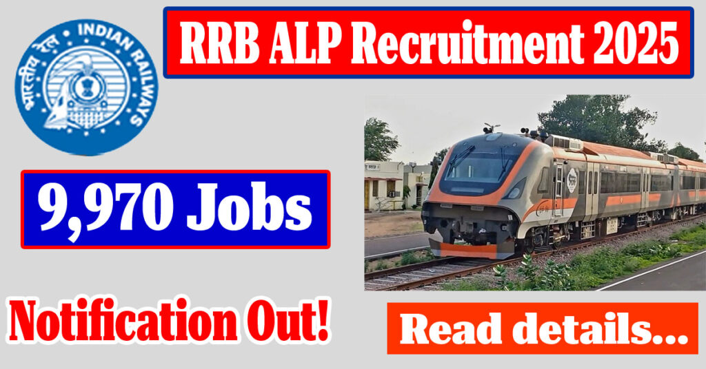 RRB ALP Recruitment 2025 - Apply for 9970 Assistant Loco Pilot Vacancies RRB ALP 2025 9970 Assistant Loco Pilot Jobs Out' against a vibrant gradient background, symbolizing Indian Railways vacancies.
