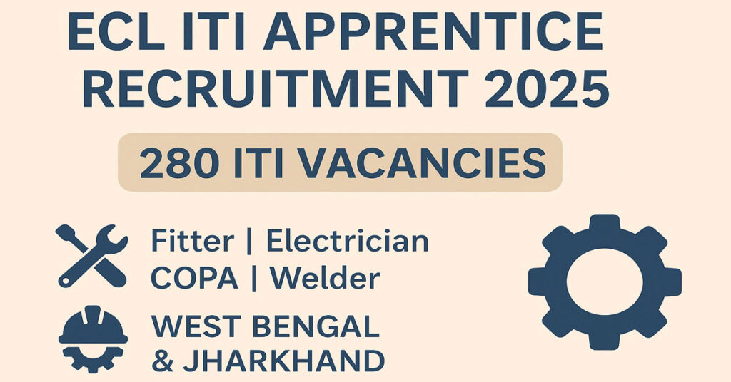 ECL ITI Apprentice Recruitment 2025 280 ITI Vacancies in WB Jharkhand ECL ITI Apprentice Recruitment 2025 for 280 ITI Vacancies in WB Jharkhand