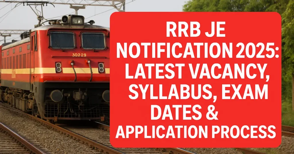 RRB JE Notification 2025 featured image showing Indian Railways train and recruitment title for Junior Engineer vacancies syllabus exam dates and application process
