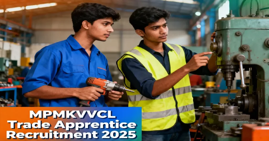 MPMKVVCL Trade Apprentice Recruitment 2025 featured image showing young apprentices in work attire on a vibrant background illustrating government job opportunities in Madhya Pradesh