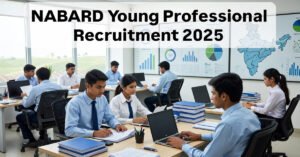 NABARD Young Professional Recruitment 2025 notification image showing young professionals working in a modern NABARD office environment