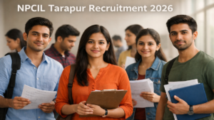 NPCIL Tarapur Recruitment 2026 notification showing students preparing for government job recruitment applications