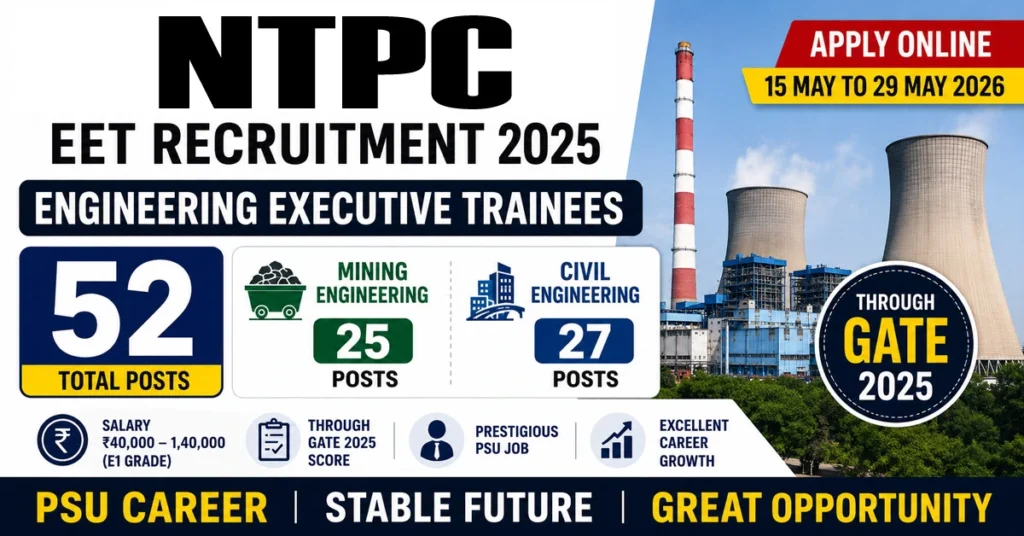 NTPC EET Recruitment 2025 Apply Online for 52 Mining  Civil Posts Through GATE