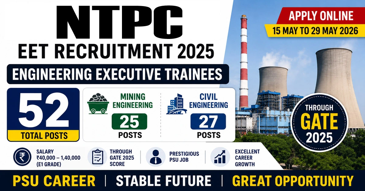 Read more about the article NTPC EET Recruitment 2025 Apply Online for 52 Mining & Civil Posts Through GATE
