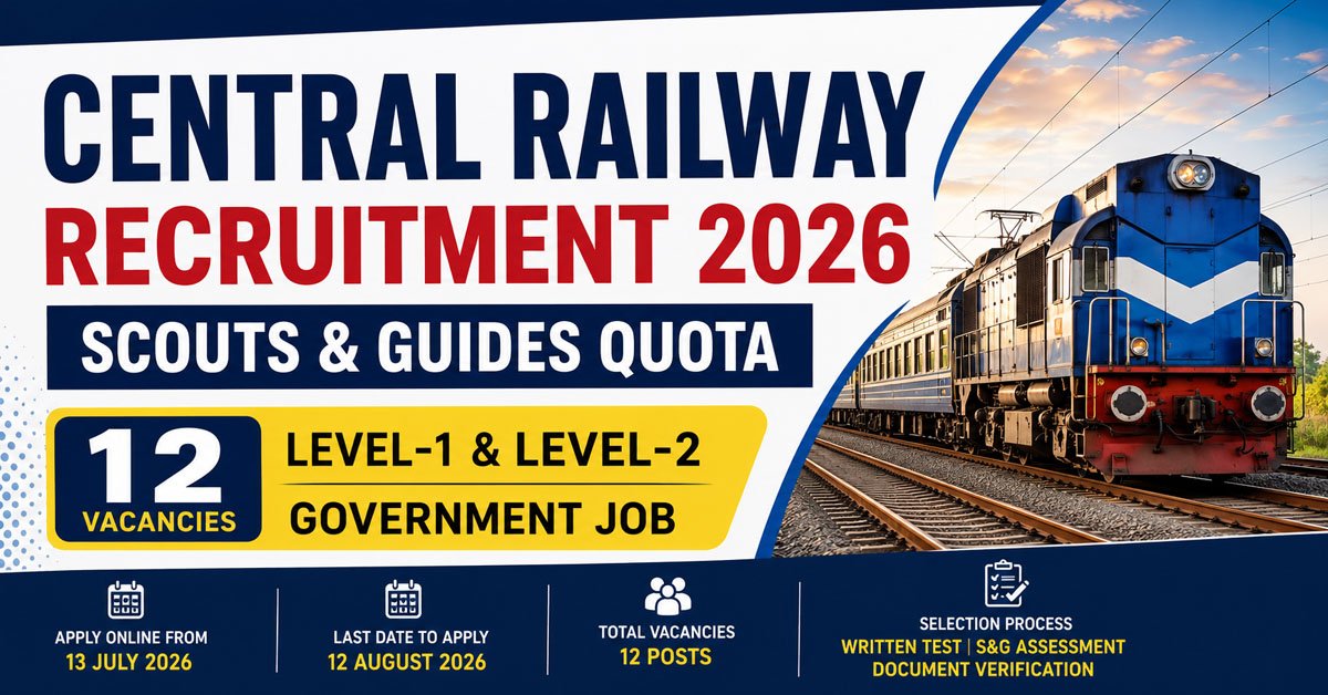 Read more about the article Central Railway Scouts & Guides Quota Recruitment 2026 Notification Out for 12 Level 1 & Level 2 Posts