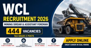 WCL Recruitment 2026 featured image showing 444 Mining Sirdar and Assistant Foreman vacancies by Western Coalfields Limited