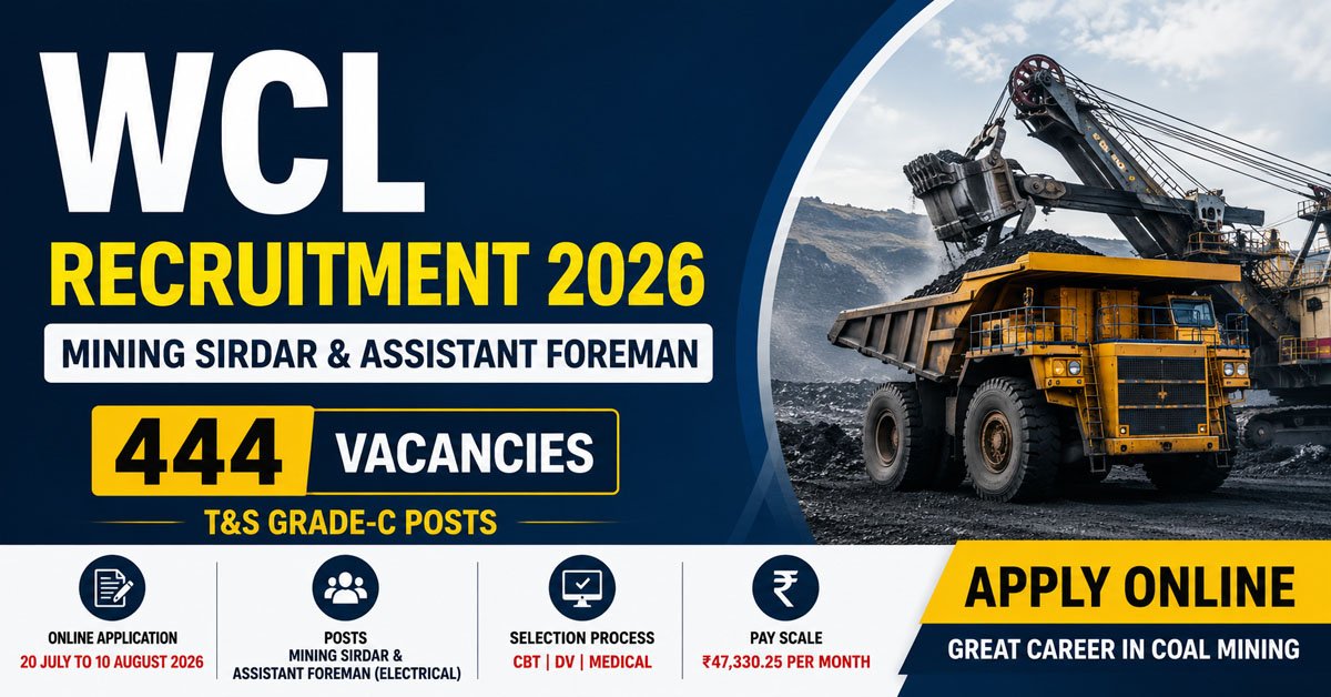 Read more about the article WCL Recruitment 2026 Notification Out for 444 Mining Sirdar & Assistant Foreman Posts