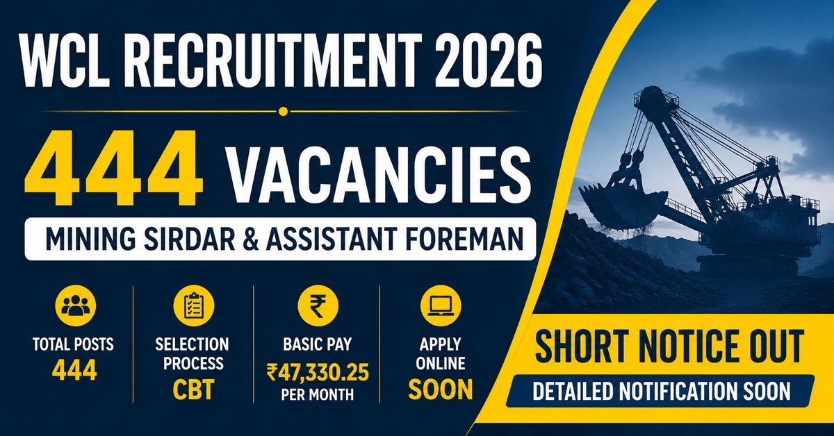 Read more about the article WCL Recruitment 2026 Short Notice Out for 444 Mining Sirdar & Assistant Foreman Posts